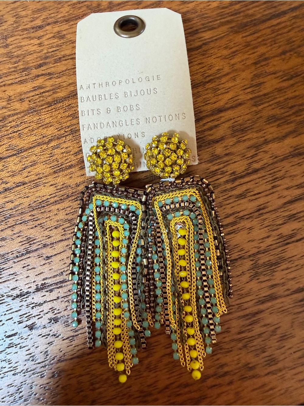 Anthropologie Yellow and Turquoise Beaded Tassel Earrings